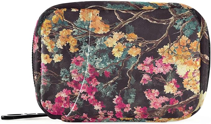 Multicolored Blossom Trees Travel Pill Organizer Case Box Container Weekly Portable Vitamin Medicine Holder Storage Bag with Zipper Removable