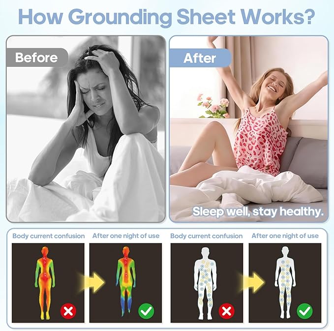 Queen Size Grounding Sheet, Earthing Fitted Bed Sheet with 50% Bamboo Viscose, 45% Organic Cotton, 5% Silver Fiber for Deep Sleep & Anxiety Relief, 15" Deep Pocket, 60x80 Inches