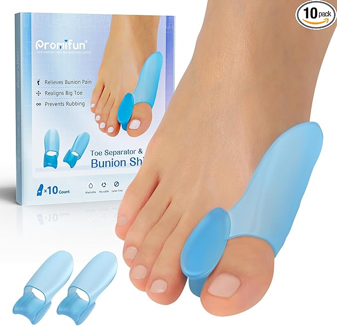 Bunion Cushion Protector, 10 Packs of Bunion Corrector Pads with Separator for Big Toe, Gel Shield for Foot Pain Relief, Calluses, Corns - Blue