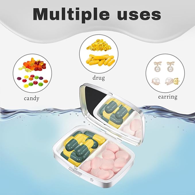 Custom Pill Box with Picture Portable Pill Box for Purse or Pocket Mini Metal Pill Case Travel Pill Container Gifts to Hold Vitamins Medication Fish Oil and Supplements
