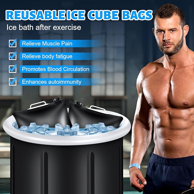 4 Pack(24L) Large Refillable Ice Bath Bags Water Chiller,Bathtub Freezer Water Bags,Portable Cold Plunge Ice Bags Tub Accessories,Anti-Breakage Ice Block/Cube Molds for Cold Plunge