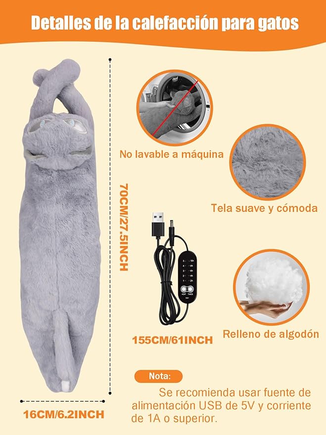 Cat Heating Pad for Period Cramps 5 Heat Settings Auto Shut Off USB Portable Electric Heat Pad Soft Thick Fuzz Stuffed Animal Cute Kitty Warmer for Body Pain Relief Comfort Accompany Help Relax Gift