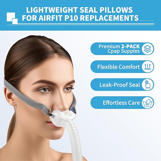 Replacement Nasal Pillows for ResMed Airfit P10, Ultra-Soft Silicone, Gentle Fit, Comfortable Seal, Replacement CPAP Supplie, 2 Packs (Large)