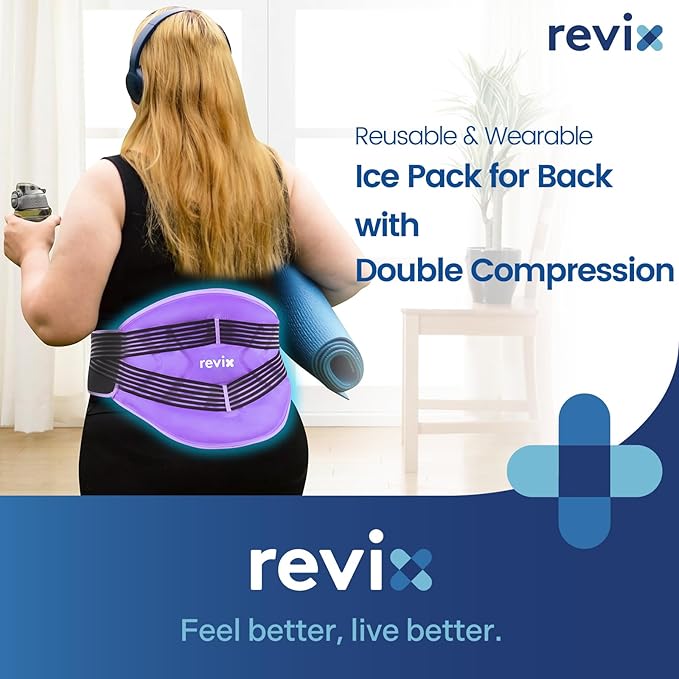 REVIX Reusable Lower Back Ice Pack Wrap with Compression Straps, Adjustable Gel Ice Pack for Back, Lumbar, Sciatic Nerve, Post-Workout Recovery, Soft Plush Lining, Purple