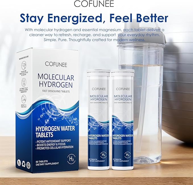 Hydrogen Tablets with Magnesium - H2 Molecular Hydrogen Tabs for Drinking Water, Hydration Electrolytes Supports Healthy Aging, Focus & Daily Energy, Fast-Dissolving Tablets, 60 Count