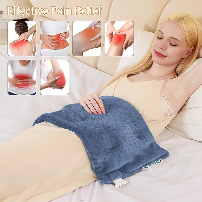 SAROO Heating Pad for Back Pain Relief,Massaging Weighted Heating Pads for Neck,Shoulder,Cramp,Portable Heated Pad with 3 Heat Settings & 6 Massage,18 Relaxing Combinations,Auto Off,12"*24",Denim Blue