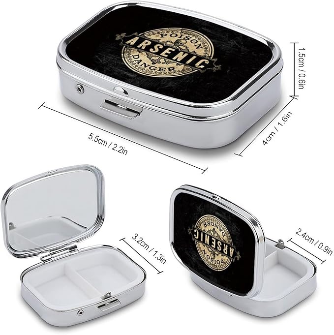 Metal 2 Compartment Pill Organizer Travel Friendly Portable Compact Pill Box Cute Pill Case,for Pocket Wallets Daily Portable Medicine Vitamin Tablet Storage (Arsenic)