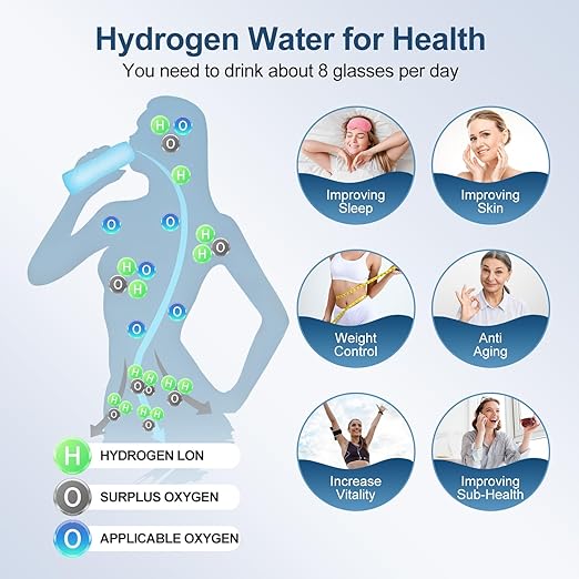 Hydrogen Water Bottle 1500PPB Portable Hydrogen Water Bottles Generator Glass, Hydrogen Rich Water Dispenser with SPE & PEM Technology for Home Office Fitness Travel Outdoor Sports (Silvery)