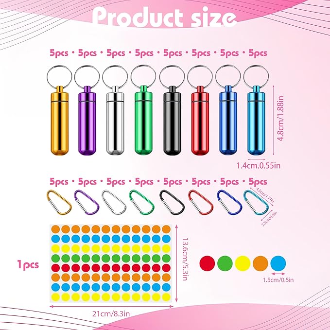 40 Pcs Aluminum Metal Pill Box,Small Portable Pill Case with Keychain Waterproof,Pill Organizer Metal Mini Box Pocket Drug Storage Container for Daily Use Outdoor Camping Travel (Multicolor)