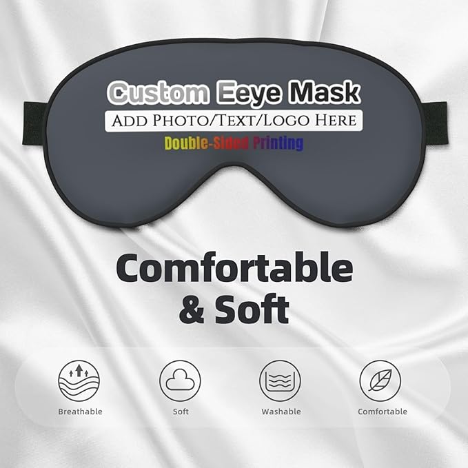 Personalized Eye Masks,Customized Sleep Blindfold Eye Mask,Custom Blackout Eye Cover with Adjustable Strap for Travel and Nap Dark Heather