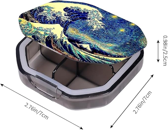 This Portable Starry Wave Pattern 4-Compartment Pillbox Can Be Placed in A Pocket Or Wallet to Store Vitamins, Medicines Fish Oil Health Supplements Other Medications.