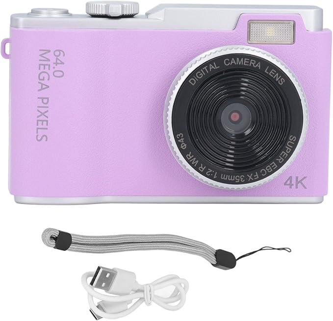 48MP Digital Vlogging Camera, HD 1080P, 16X Zoom Anti-Shake, Beauty Filter, 2.4" Screen Compact Selfie Camera for Boys, Girls, Kids, Teens (Purple)