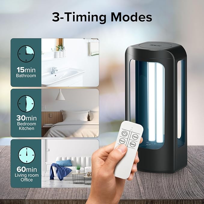 SANSI 42W UV Light Sanitizer with Remote Control Timer, 99.9% UVC Lamp 254nm Wavelength, Portable Ultraviolet Light for Bedroom Hotel Kitchen Bathroom Cleaning- Ozone Free