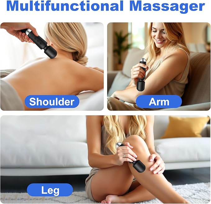 Personal Massager, Micro Wireless Massager, Powerful Combination of Functions, Waterproof and Portable, Suitable for Neck, Leg and Hand Pain, Deep Black