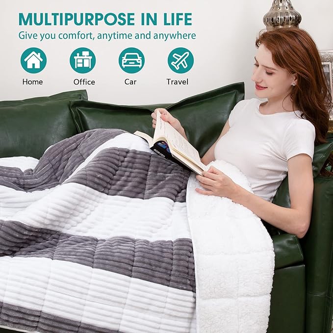 Sherpa Weighted Blanket for Adults 20lbs, 60"x80", Queen Size Fuzzy Heavy Throw Blanket for 130-220lbs, Microfiber Soft Thick Big Blankets Weighted Comforter Breathable Gift for Sleeping, Grey