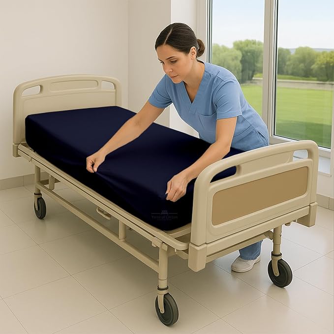 6 Pack Fitted Hospital Bed Sheets - Soft Microfiber Hospital Fitted Sheet - Hospital Bed Fitted Sheets (Navy Blue, 36" x 84" x 12")