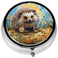 Cute Daisy Hedgehog Pill Box 3 Compartment Pill Case, Portable Medicine Pill Organizer for Pocket Purse Pill Box Decorative Metal Medicine Vitamin Organizer