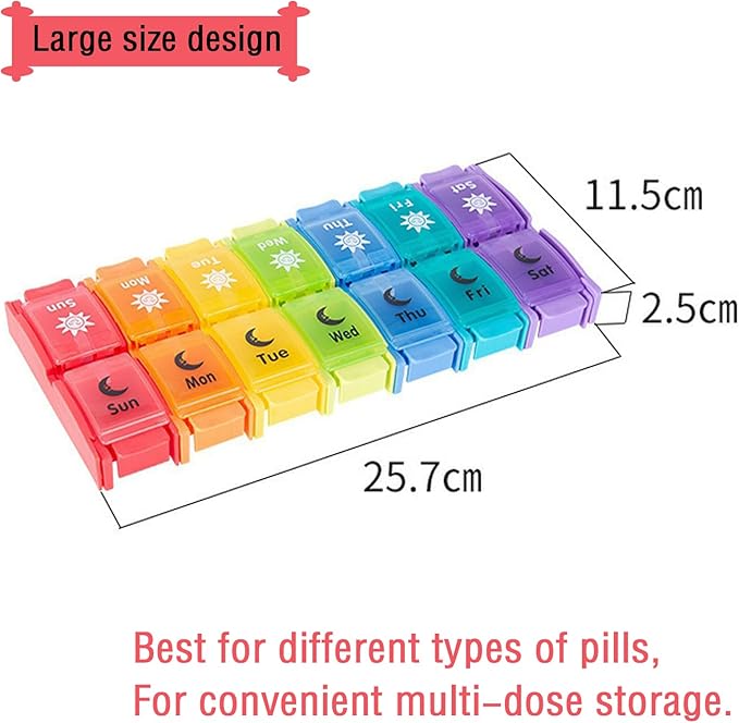 Pill Organizer 2 Time a Day,SZREDU 7-Day Weekly Pill Case, Travel AM/PM Pill Container,Large Compartment Medicine Planner,Detachable Medication Organizer Box for Vitamin, Fish Oils,Capsules