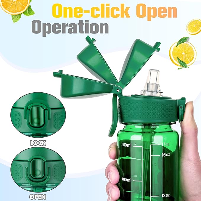 GOPPUS 17oz Kids Water Bottle for School -Straw, Leak-Proof Tritan Sports Bottle Time Marker Reusable for Girls Boys