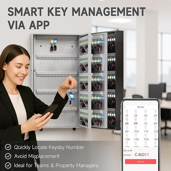 360-Key Smart Key Lock Box Wall Mount – Commercial Key Cabinet with App, Keypad, Bluetooth & WiFi Unlock (Sold Separately), Access Log Tracking, Key Management System for School, Office