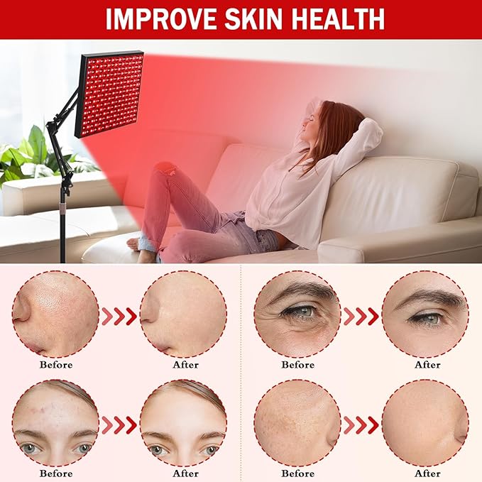 Red Light Therapy for Body and Face,660nm and 850nm Near Infrared Red Light Therapy Device,Red Light Therapy Panels with Adjustable Stand for Skin, Muscles Pain, 12.2" Square