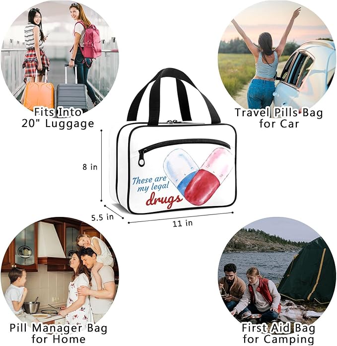 Naanle Pill Organizer Bag Travel Pill Bottle Medicine Organizer Home Storage Medication Bag for Vitamin Supplements, My Legal Drugs Empty First Aid Bag for Car Camping