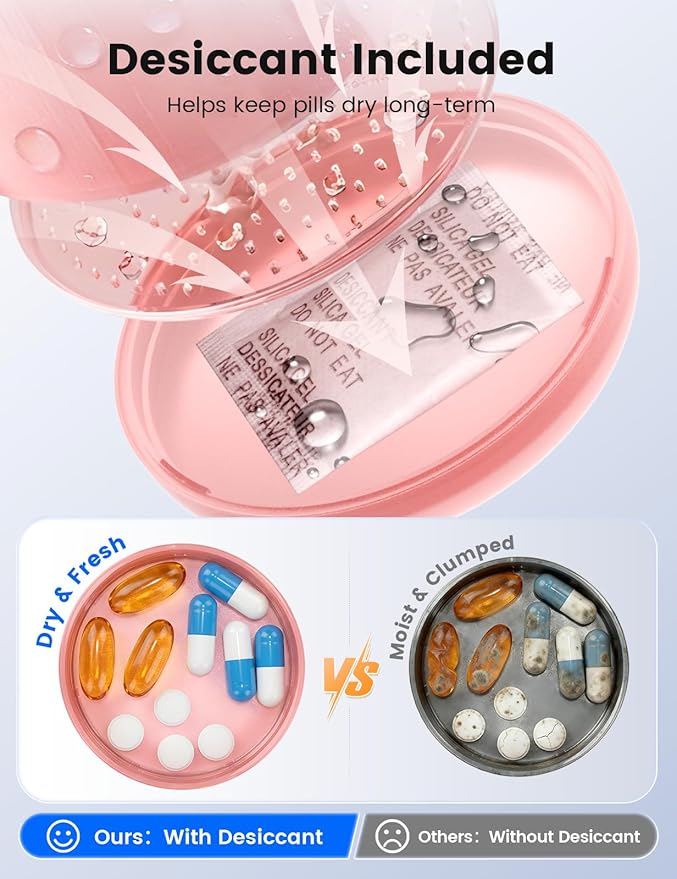 Anti-Mixing Large Pill Dispenser with 7 Compartments, Moisture-Proof & Light-Blocking Pill Bottle Organizer for Vitamins and Supplements, with Color Labels (Pink)