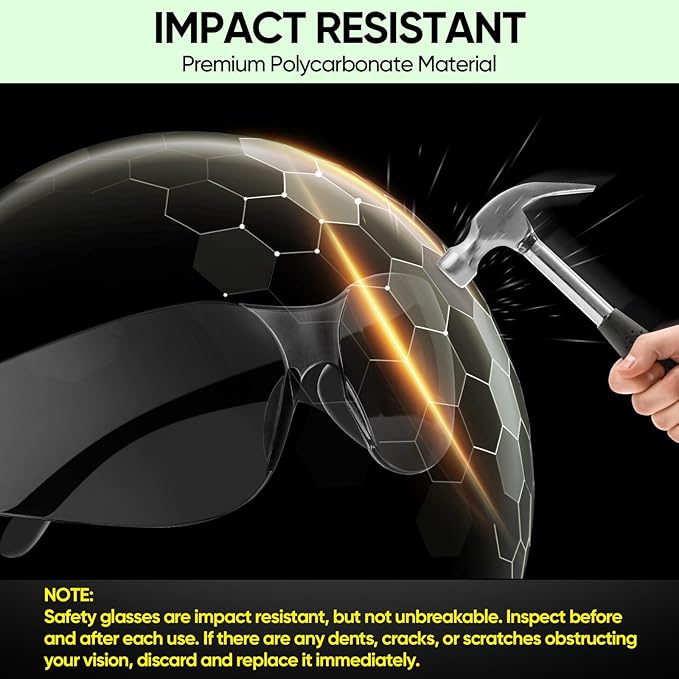 TICONN Clear Safety Glasses for Men and Women, Safety Goggles with Scratch Impact Resistant Meets ANSI Z87.1 Standard