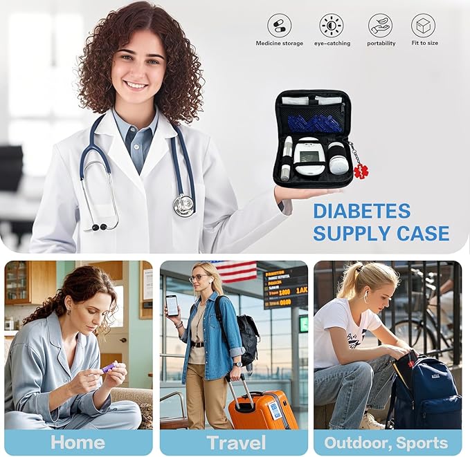 Glucose Monitor Case, With medical id Tag, Blood Glucose Meter Storage Bag，Black（case only）