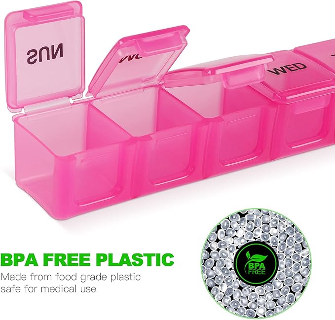 Pill Organizer 2P Pink XL Extra Large Weekly and Daily Pill Cases for Pills/Vitamin/Fish Oil/Supplements - 2P