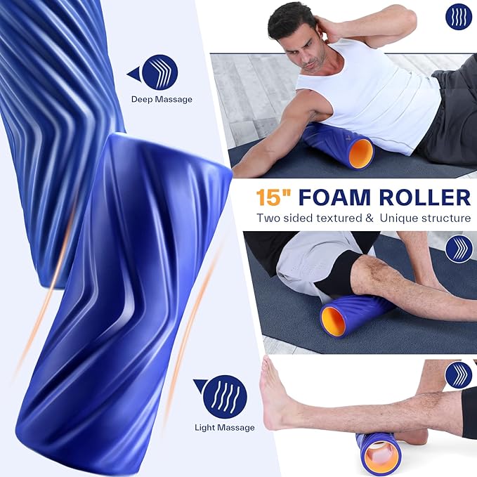 Sportneer 4 in 1 Foam Set, Muscle Relax Kit with 2 Textured Foam Pilates Rollers, Stringed Exercise Ball, Lacrosse Ball for Muscle Shoulder Back Leg Whole Body Relax Fitness Yoga