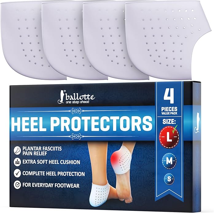 Ballotte Premium Silicone Heel Protectors for Shoes, Gel Heel Cups & Cushion Inserts for Women & Men, Cushioned Sole Cups for Plantar Fasciitis for Cracked Footbed Relief & Blister Prevention