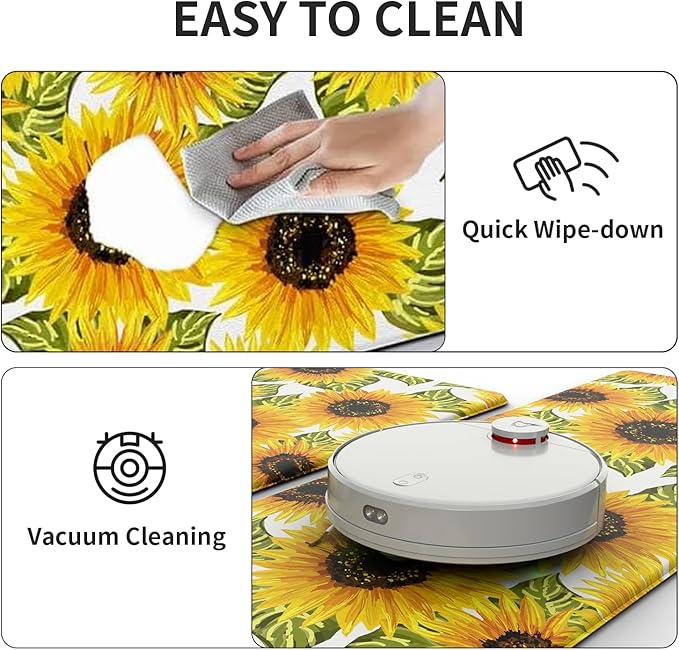 Sunflower Kitchen Mats for Floor - Anti Fatigue Mats for Kitchen Floor, Cushioned Non-Skid Washable Memory Foam Rug for Office, Sink, Laundry (17.3"×59"×0.47")