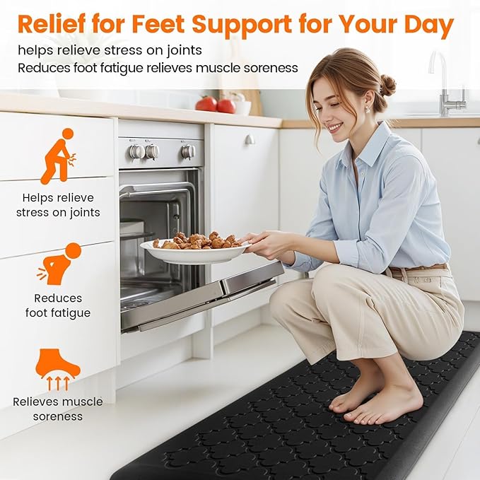 4/5 Inch Thick Anti-Fatigue Kitchen Mat Water Resistant Non-Slip Kitchen Floor Mat Ergonomic Comfort Standing Mat for Home Kitchen Office Laundry 17.3"x 47" Black