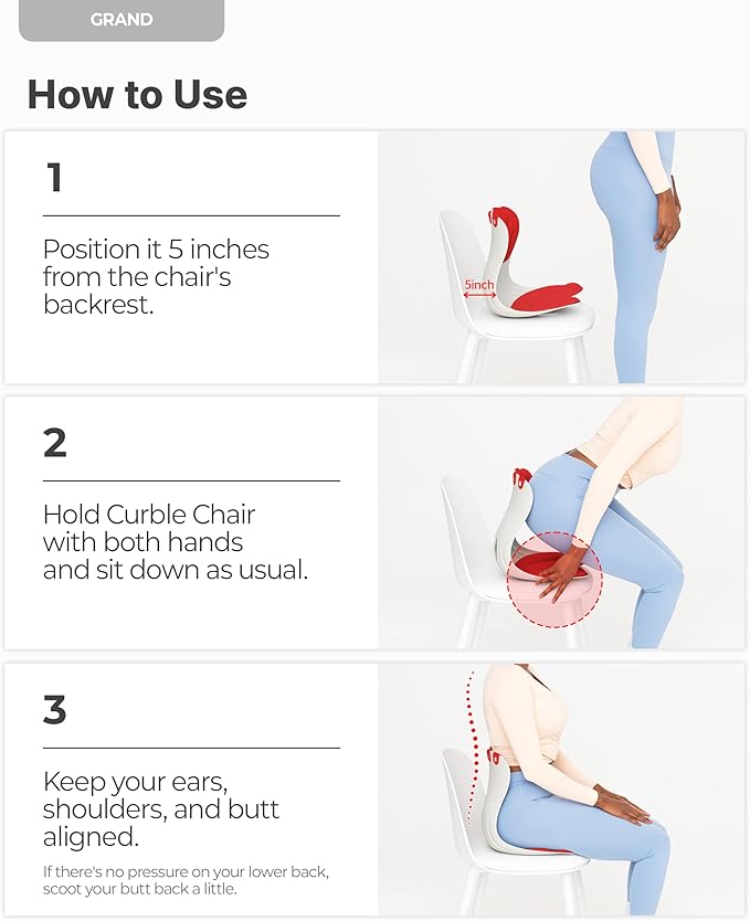 curble Grand(Extra Wide & Sturdy) – Ergonomic Back and Lumbar Support for Good Posture Correction and Back Pain Relief, Perfect for Office, Floor Seat, and Work from Home, Patented (Red)