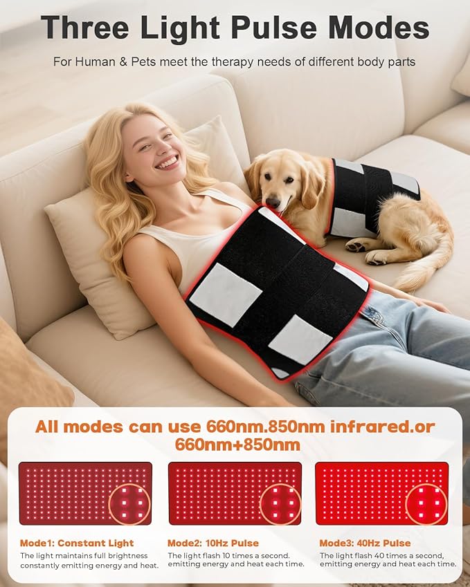 Red Light Therapy for Body, Large 24" x 12" Infrared Light Therapy Mat with Timer, 660nm 850nm Red Light Pad with 3 Modes & 5 Brightness Levels, Wearable, Ideal Gift for Women&Men(24"x12")