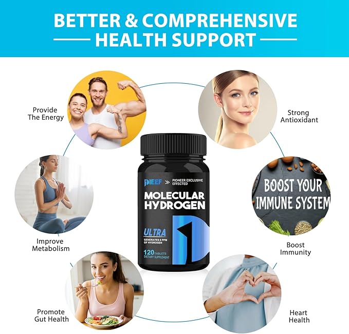 Hydrogen Water Tablets, 120 Tablets Fast-Dissolving H2 Molecular Hydrogen with Magnesium Supplements, Supports Brain Health, Energy and Cognitive Function, Non-GMO, Gluten-Free & Vegan