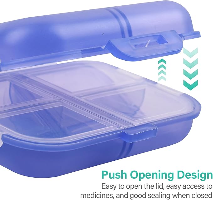 Travel Pill Organizer Small 8 Grid Compartments Pill Holder Box - Portable Medicine Container Case - Daily Weekly Medication Organizer