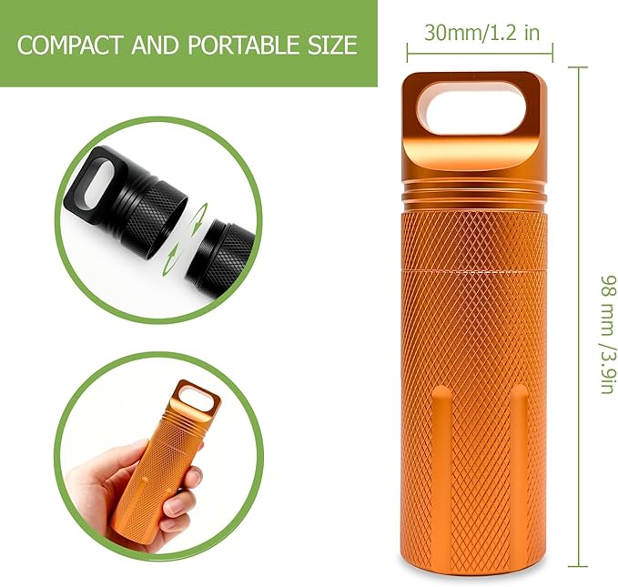 Pill Holder Keychain Container,Portable Aluminum Alloy Waterproof Pill Box for Purse Pocket,Large Capacity Pill Case for Outdoor Travel Camping Daily Use-3PCS