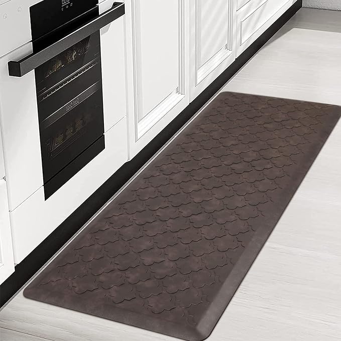 HEBE Kitchen Mat Cushioned Anti Fatigue Comfort Floor Mat Oversized 17.3"x48" Waterproof Non Slip Kitchen Rug Runner Laundry Room Rug Floor Carpet Heavy Duty Comfort Standing Mat Pads, Brown