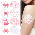 JarThenaAMCS 40 Pcs Pink Adhesive Patch NO Glue in The Center Sensor Cover Pre-Cut Bow Cherry Elastic Fabric for Continuous Glucose Monitor Fits Freestyle Libre 2 & 3