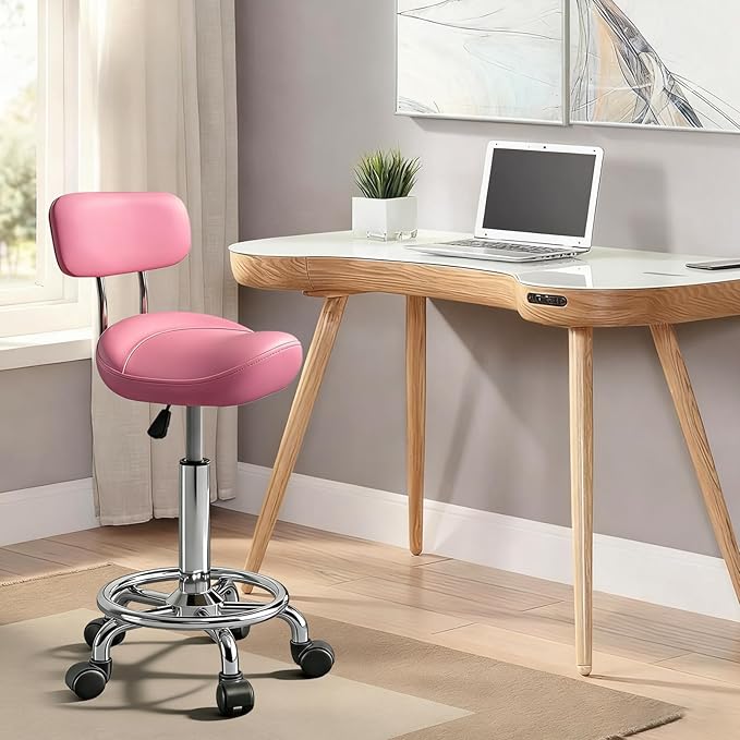 Saddle Stool with Ring Pedal and Back, Adjustable Hydraulic Rolling Chair with Wheels for Medical, Massage, Salon, Spa, Kitchen, and Drafting Use