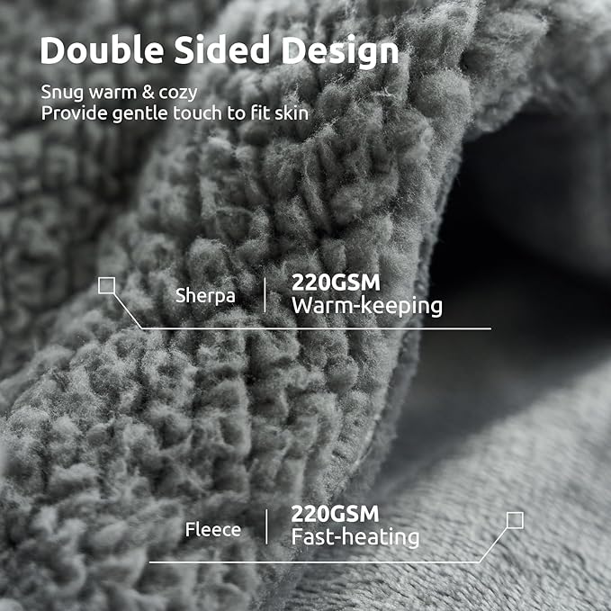 Drewin Heated Weighted Blanket, Sherpa Fleece Electric Throw Blanket 15 lbs for Adult, Fast Heating, Weighted Blankets Twin Size with 4 Heating Levels 2 Hours Timer Auto Off, 48 x 72 inches, Grey