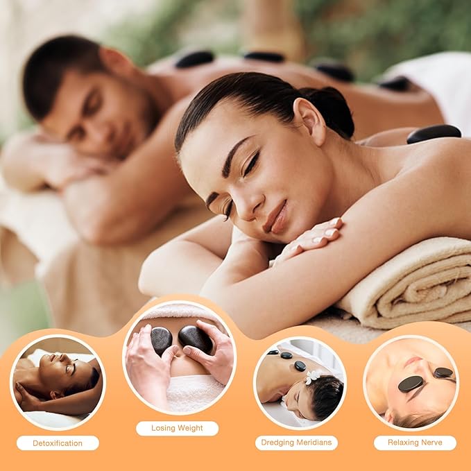 Hot Stones Massage Set, 18 Pcs Basalt Hot Stones with Heater Kit, Massage Stones for Professional or Home spa, Relaxing, Healing, Pain Relief