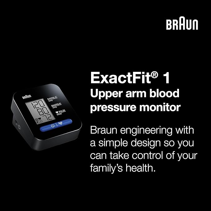 Braun ExactFit 1 Upper Arm Digital Blood Pressure Monitor with Adjustable BP Cuff for Home Use, Simple One Button Operation for at Home Blood Pressure Monitoring, Large Easy to Read Display, BUA5000