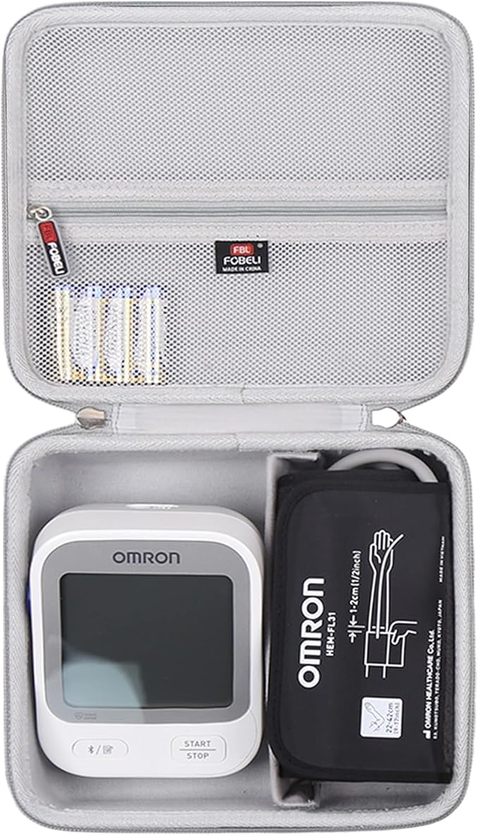 FBLFOBELI Hard Case for OMRON Bronze BP5150/for OMRON Silver BP5255 Blood Pressure Monitor with Upper Arm Cuff, Mesh Pocket for Other Small Accessories