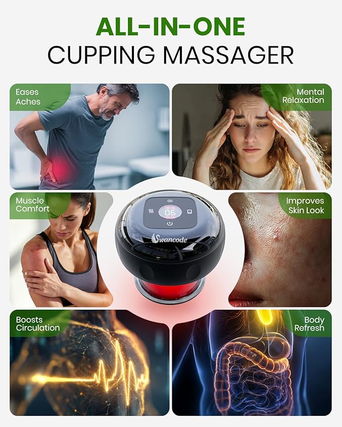 [4 Pack] 5-in-1 Smart Dynamic Cupping Set, Electric Cupping Device with Red Light, Heated Cupping Massager with 12-Level Suction & Heat, Cupping Machine for Pain Relief, Muscle Soreness, Knots, Aches