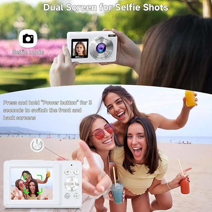 Digital Camera, 56MP 2.7K Dual-Screen Selfie Camera with 16X Zoom, 20 Filters & Anti-Shake, Portable Point and Shoot Digital Cameras with 32GB Card, Compact Travel Cameras for Beginners Teens Kids