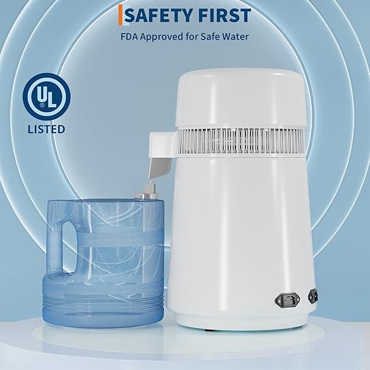 4L Water Distiller,Household Stainless Steel Distilled Water Purifier,Countertop Distilled Water Maker,4 Litre Distilled Water Machine for Home.White Plastic Jug.