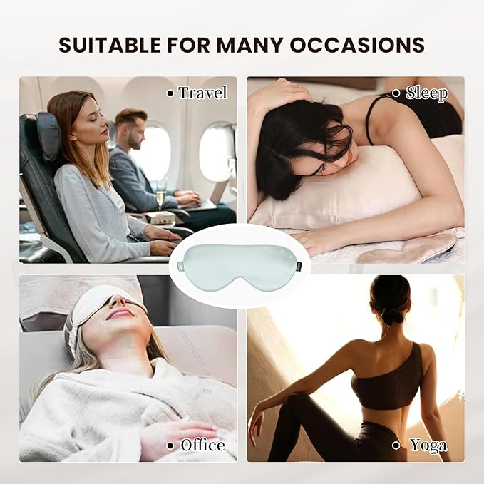 THXSILK Sleep Mask 100% 25 Momme Pure Mulberry Silk Super Smooth Cooling Sleep Eye Mask Blackout for Women/Man/Kids, Eye Cover with Wide Head Strap for Good Night Sleep, Light Blue